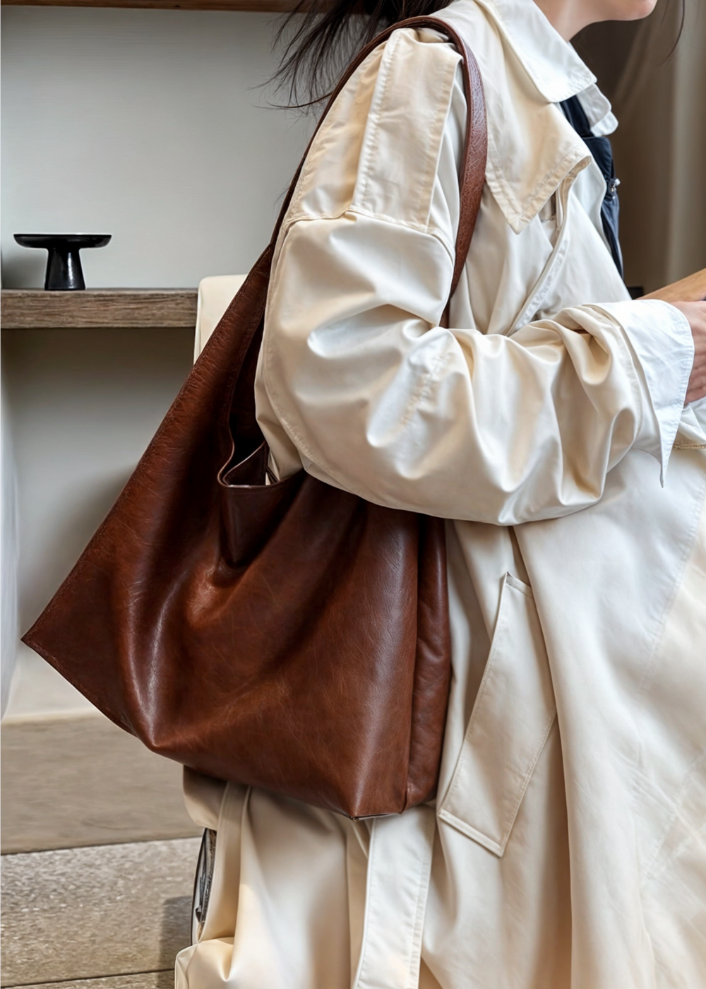 Borsa grande da donna – borsa in pelle vegana con cerniera