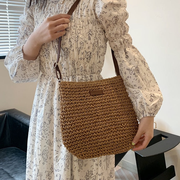 Borsa a Tracolla Estiva in Paglia Fatto a Mano Donna – Borsa Satchel Intrecciata Casual da Spiaggia