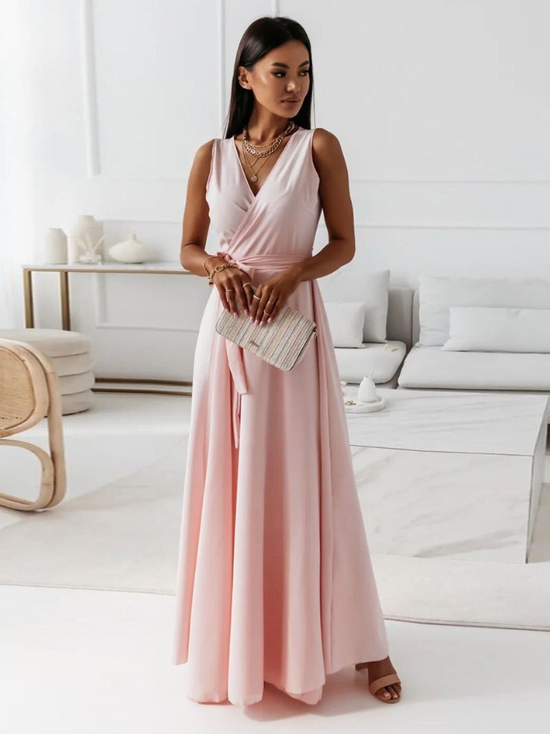 Abito da cocktail lungo con scollo a V da donna – Elegante abito da cerimonia