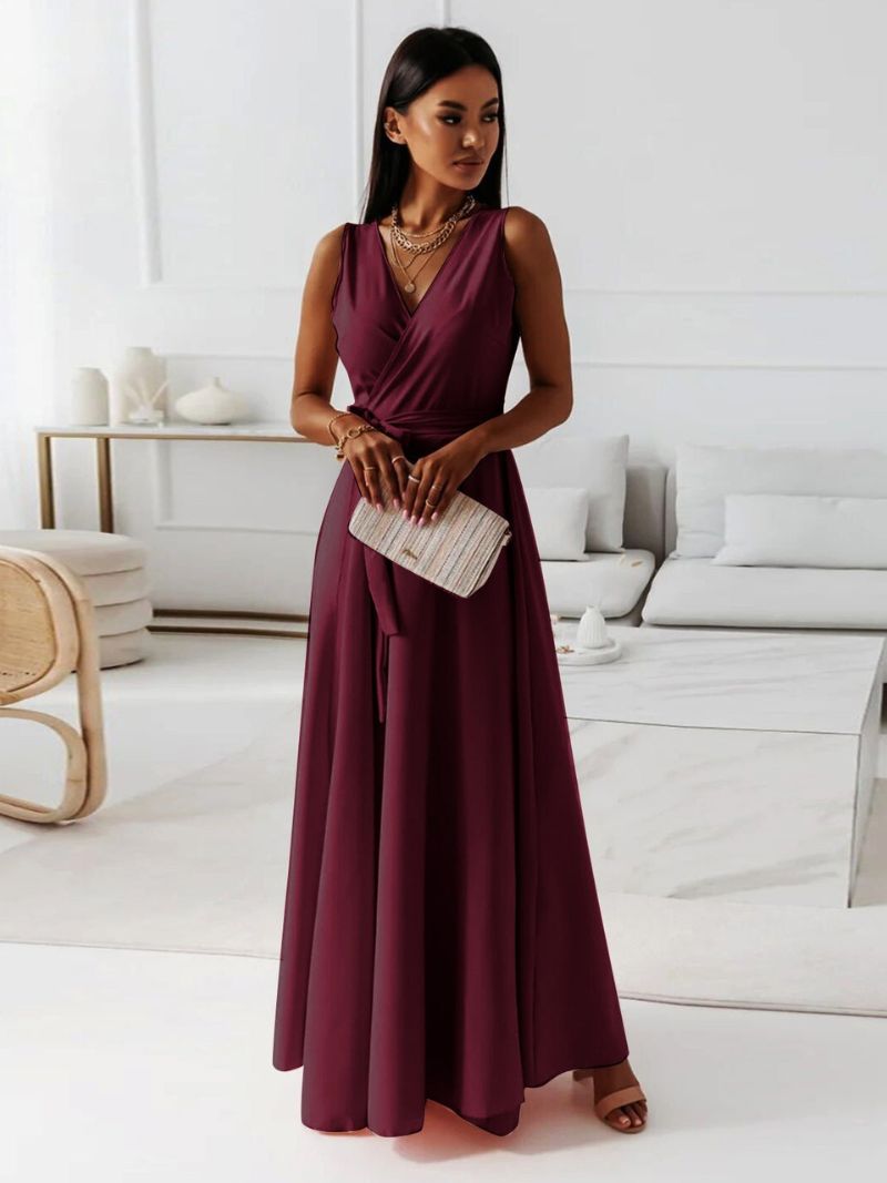 Abito da cocktail lungo con scollo a V da donna – Elegante abito da cerimonia
