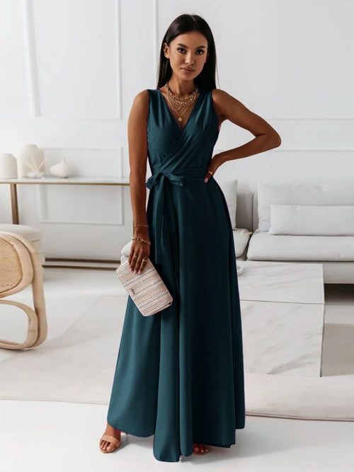 Abito da cocktail lungo con scollo a V da donna – Elegante abito da cerimonia