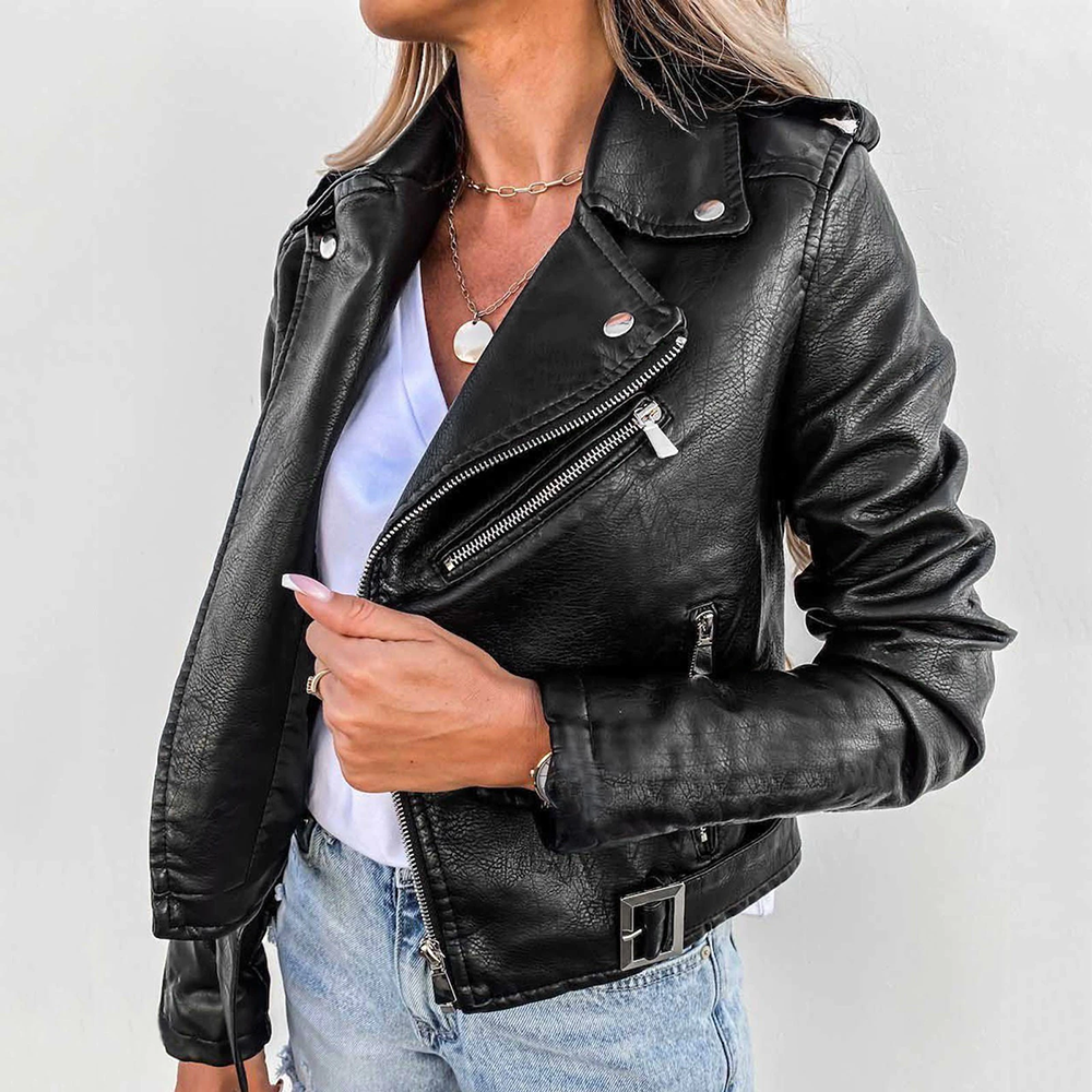 Elegante e raffinata giacca in pelle da donna