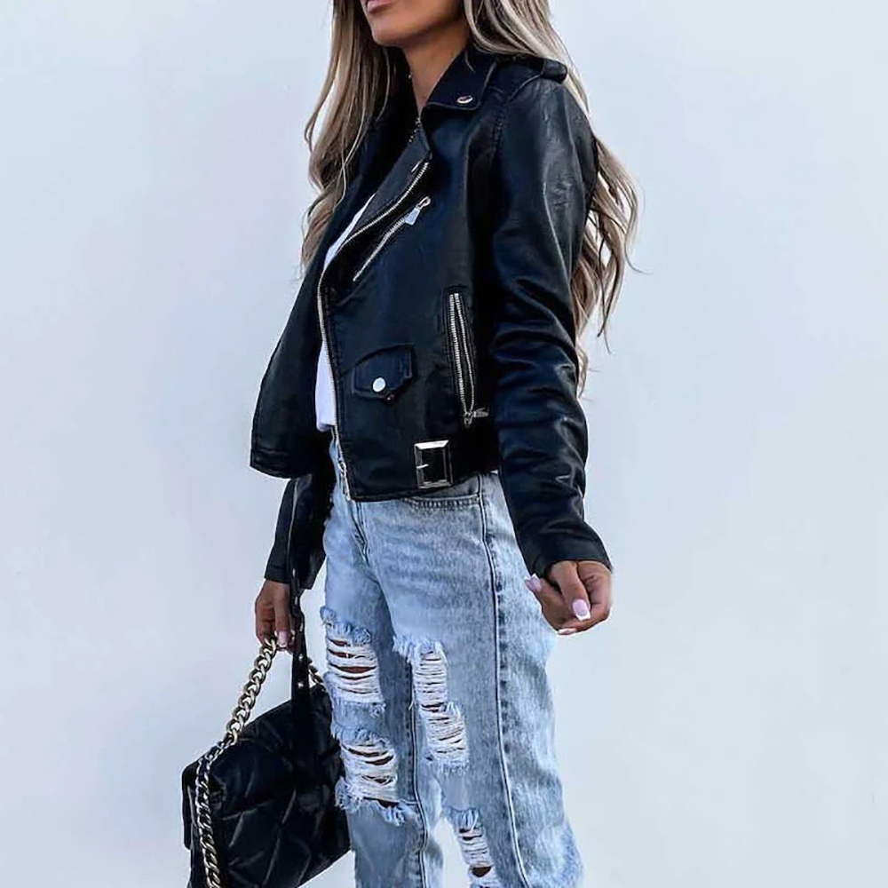 Elegante e raffinata giacca in pelle da donna