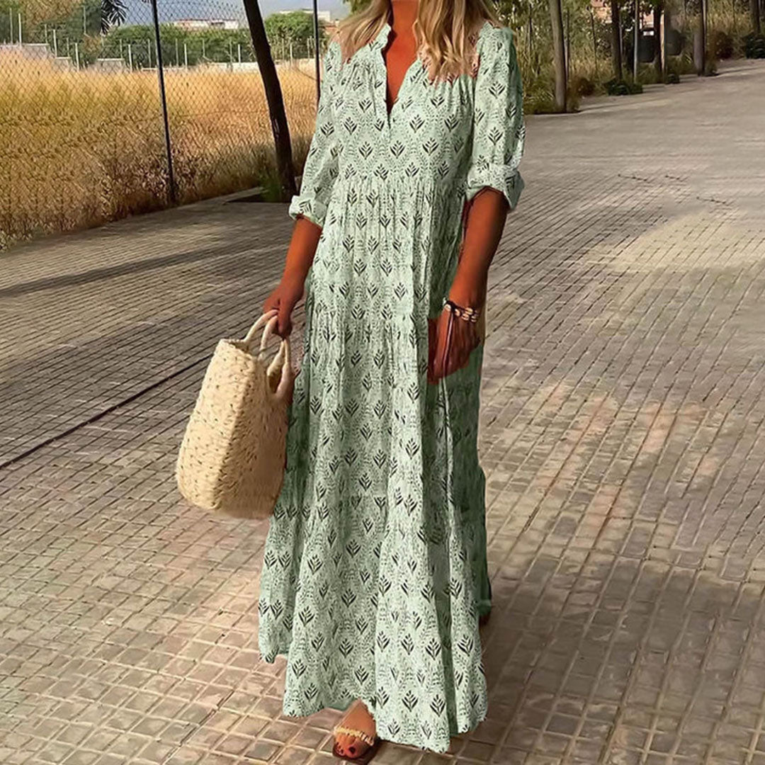 Abito Lungo Casual Elegante Boho Donna con Scollo a V – Leggero, Fluttuante