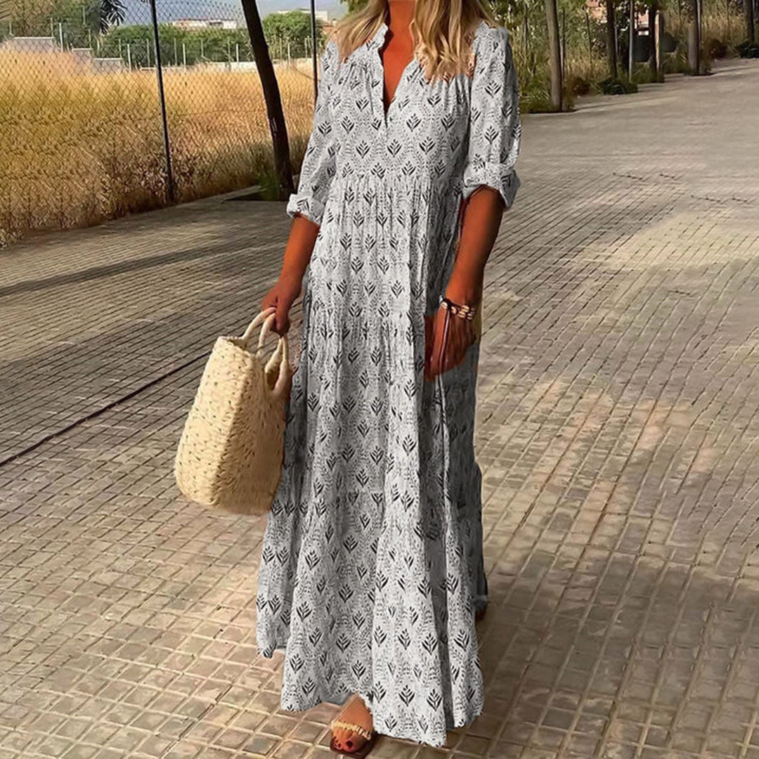 Abito Lungo Casual Elegante Boho Donna con Scollo a V – Leggero, Fluttuante