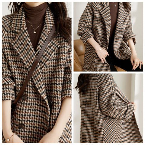 Cappotto invernale da donna lungo oversize a quadri caldo ed elegante