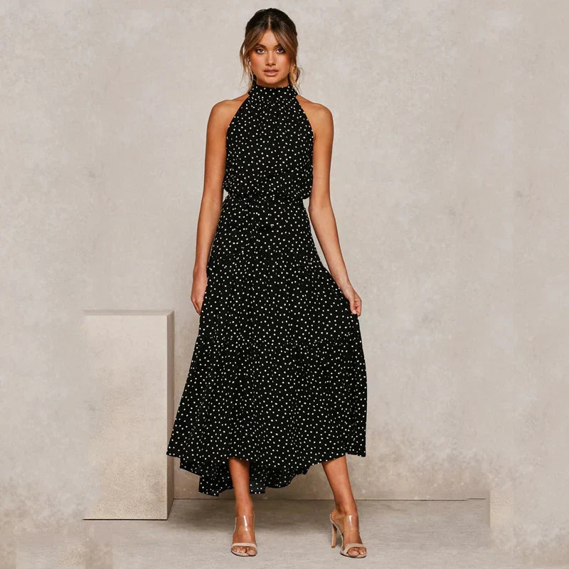 Abito lungo boho senza maniche con collo alto - Perfetto per le tue fughe estive