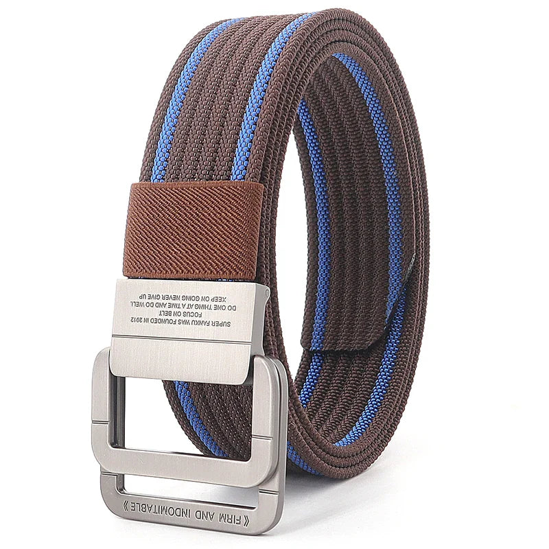 Cintura unisex in tela con fibbia a doppio anello in metallo - Cintura casual a righe