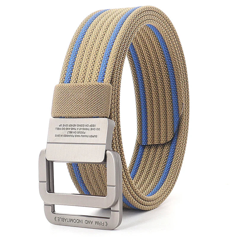 Cintura unisex in tela con fibbia a doppio anello in metallo - Cintura casual a righe