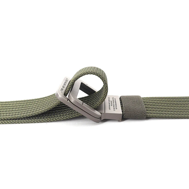 Cintura unisex in tela con fibbia a doppio anello in metallo - Cintura casual a righe