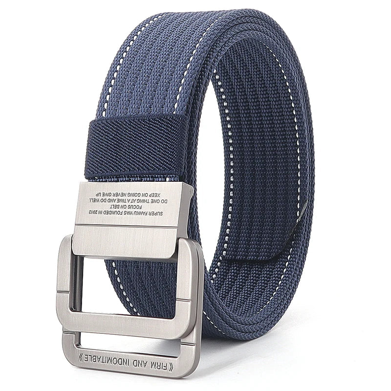 Cintura unisex in tela con fibbia a doppio anello in metallo - Cintura casual a righe