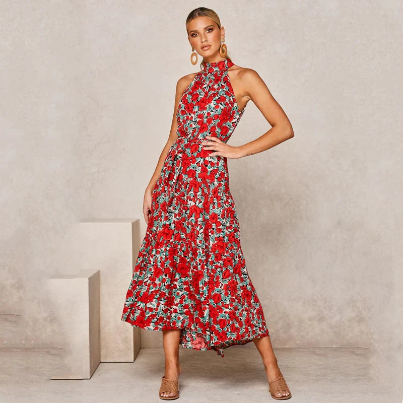 Abito lungo boho senza maniche con collo alto - Perfetto per le tue fughe estive