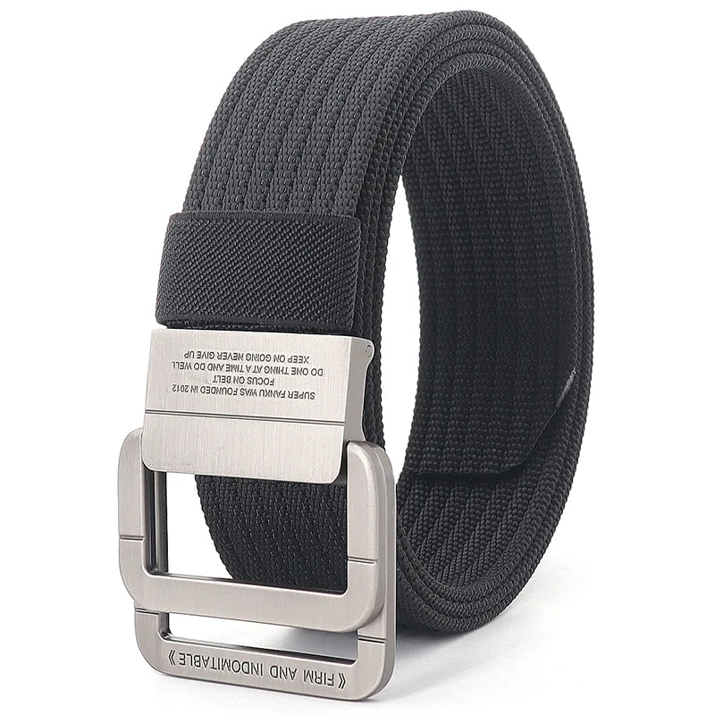 Cintura unisex in tela con fibbia a doppio anello in metallo - Cintura casual a righe