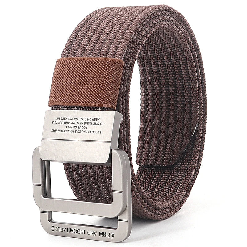 Cintura unisex in tela con fibbia a doppio anello in metallo - Cintura casual a righe
