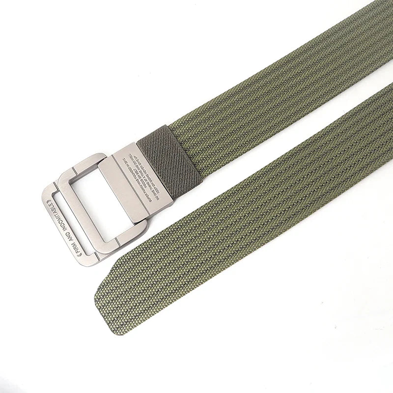 Cintura unisex in tela con fibbia a doppio anello in metallo - Cintura casual a righe
