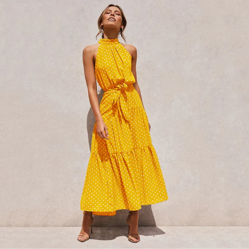 Abito lungo boho senza maniche con collo alto - Perfetto per le tue fughe estive