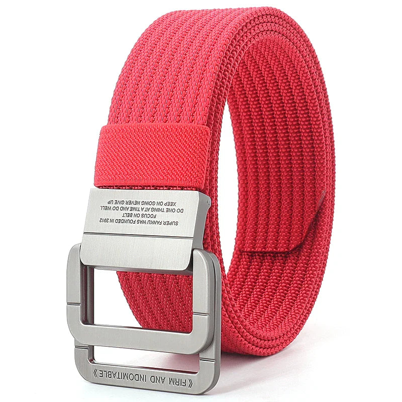 Cintura unisex in tela con fibbia a doppio anello in metallo - Cintura casual a righe