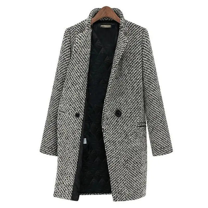 Cappotto lungo ed elegante in tweed di lana da donna - Cappotto comodo e lussuoso