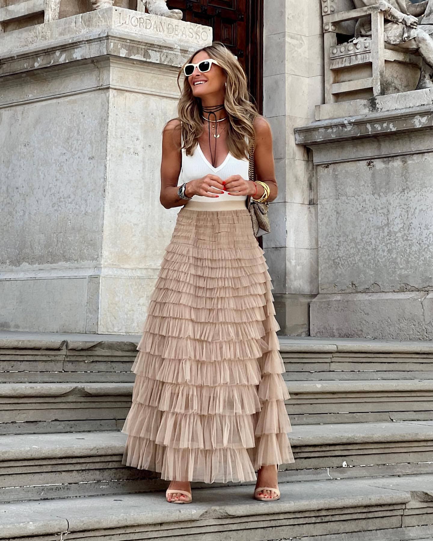 Gonna lunga in tulle con elastico in vita