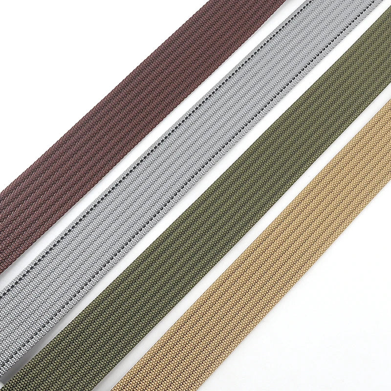 Cintura unisex in tela a righe – Cinturino casual con fibbia in metallo a doppio anello