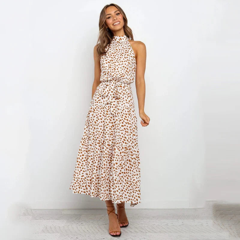 Abito lungo boho senza maniche con collo alto - Perfetto per le tue fughe estive