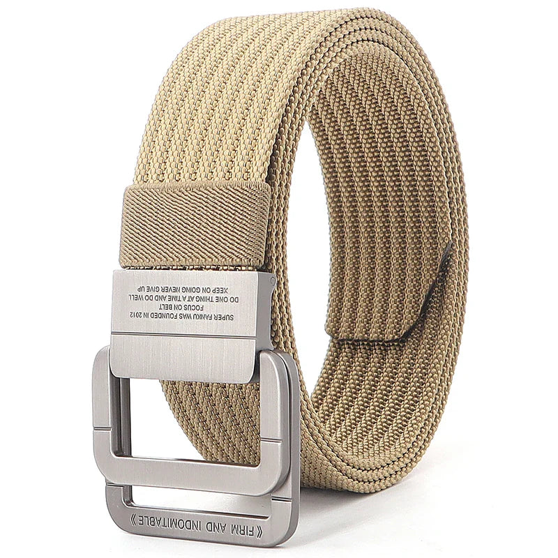 Cintura unisex in tela con fibbia a doppio anello in metallo - Cintura casual a righe