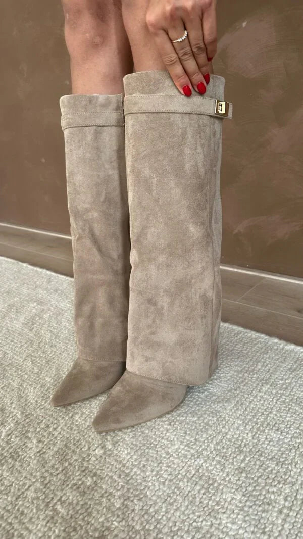 Stivali con tacco alto da donna - Design elegante con dettagli dorati