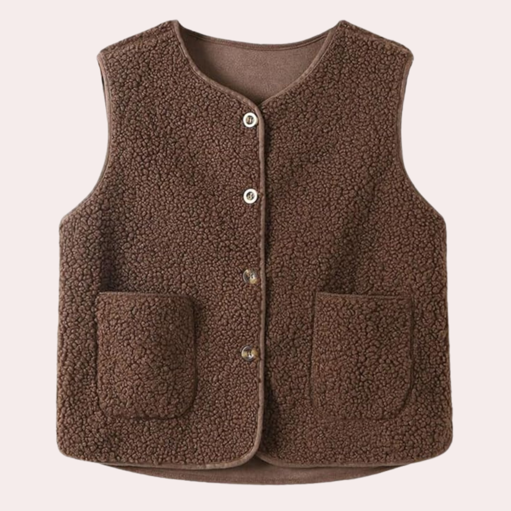 Gilet in sherpa - trendy gilet con bottoni da donna