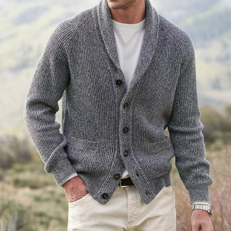 Cardigan vintage in lana con bottoni da uomo - Comodo scollo a V lavorato a maglia