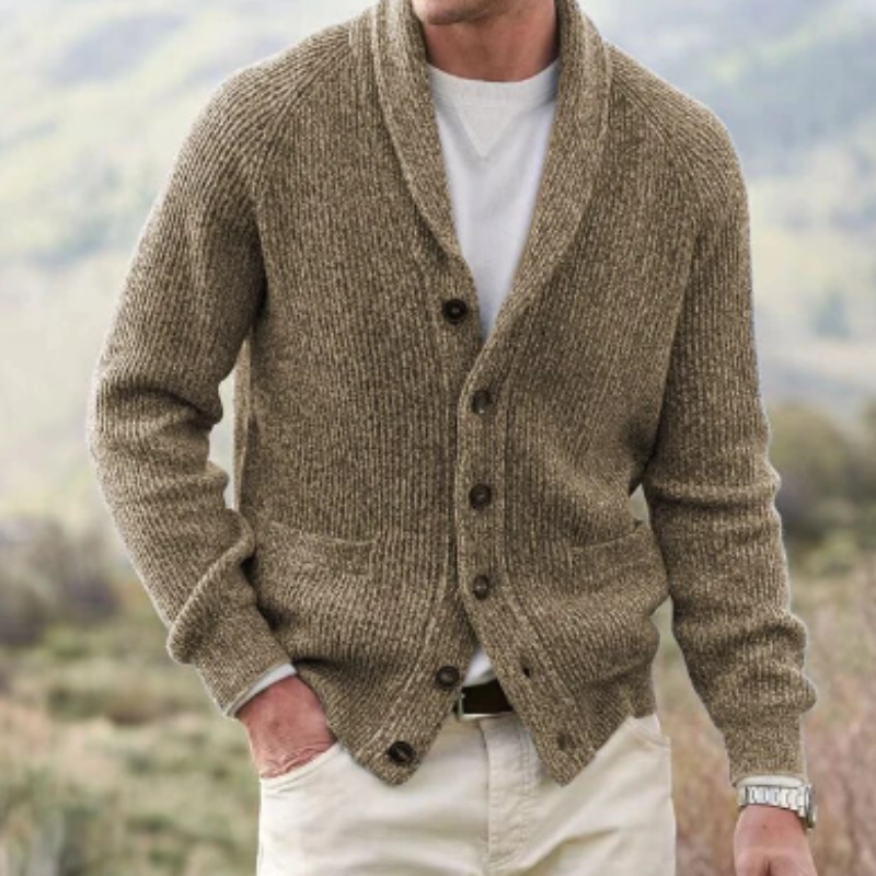 Cardigan vintage in lana con bottoni da uomo - Comodo scollo a V lavorato a maglia