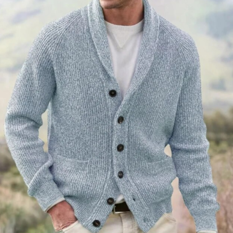Cardigan vintage in lana con bottoni da uomo - Comodo scollo a V lavorato a maglia