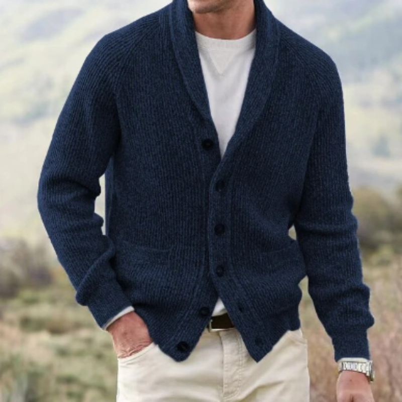 Cardigan vintage in lana con bottoni da uomo - Comodo scollo a V lavorato a maglia