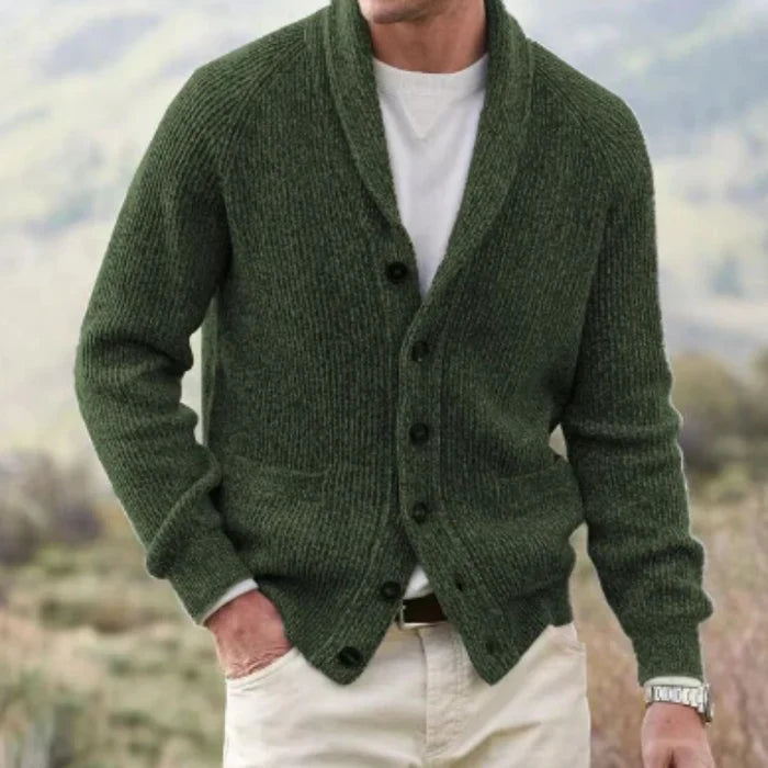 Cardigan vintage in lana con bottoni da uomo - Comodo scollo a V lavorato a maglia