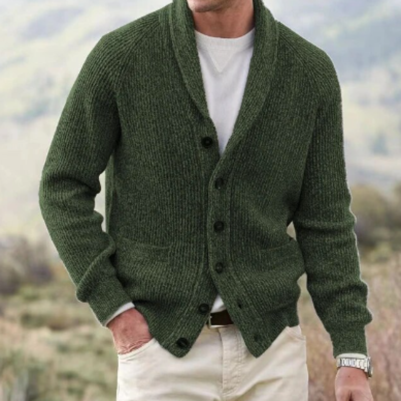 Cardigan vintage in lana con bottoni da uomo - Comodo scollo a V lavorato a maglia