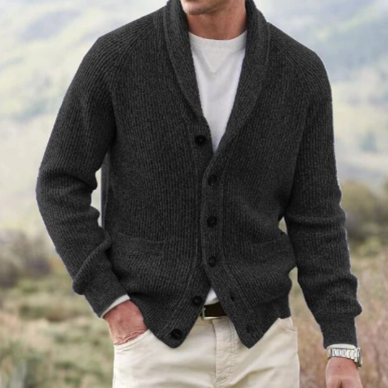 Cardigan vintage in lana con bottoni da uomo - Comodo scollo a V lavorato a maglia