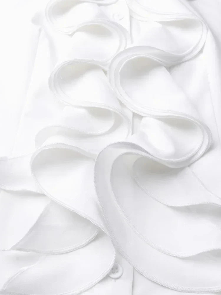 Elegante camicetta da donna a maniche lunghe con volant – Camicia chic e alla moda