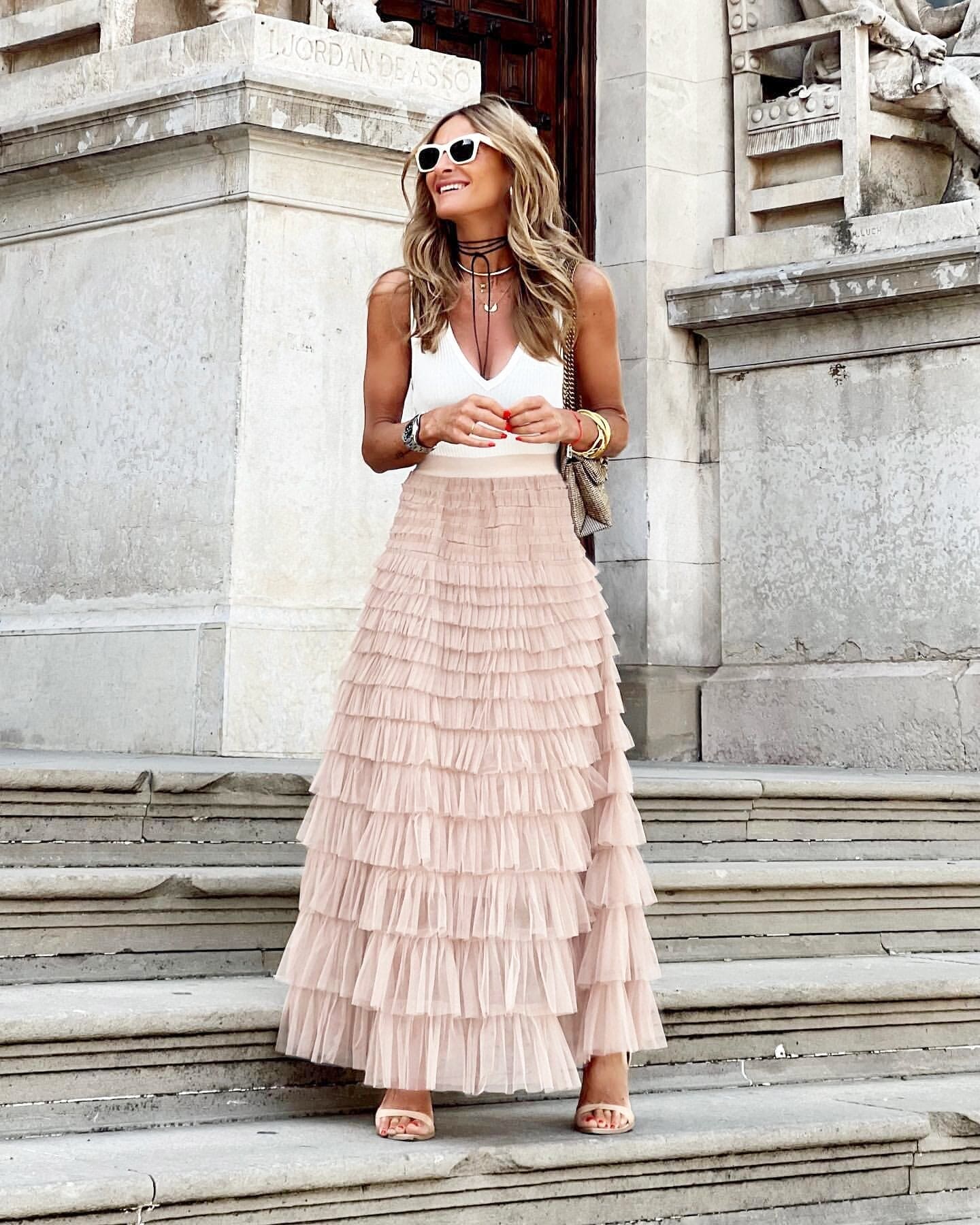 Gonna lunga in tulle con elastico in vita