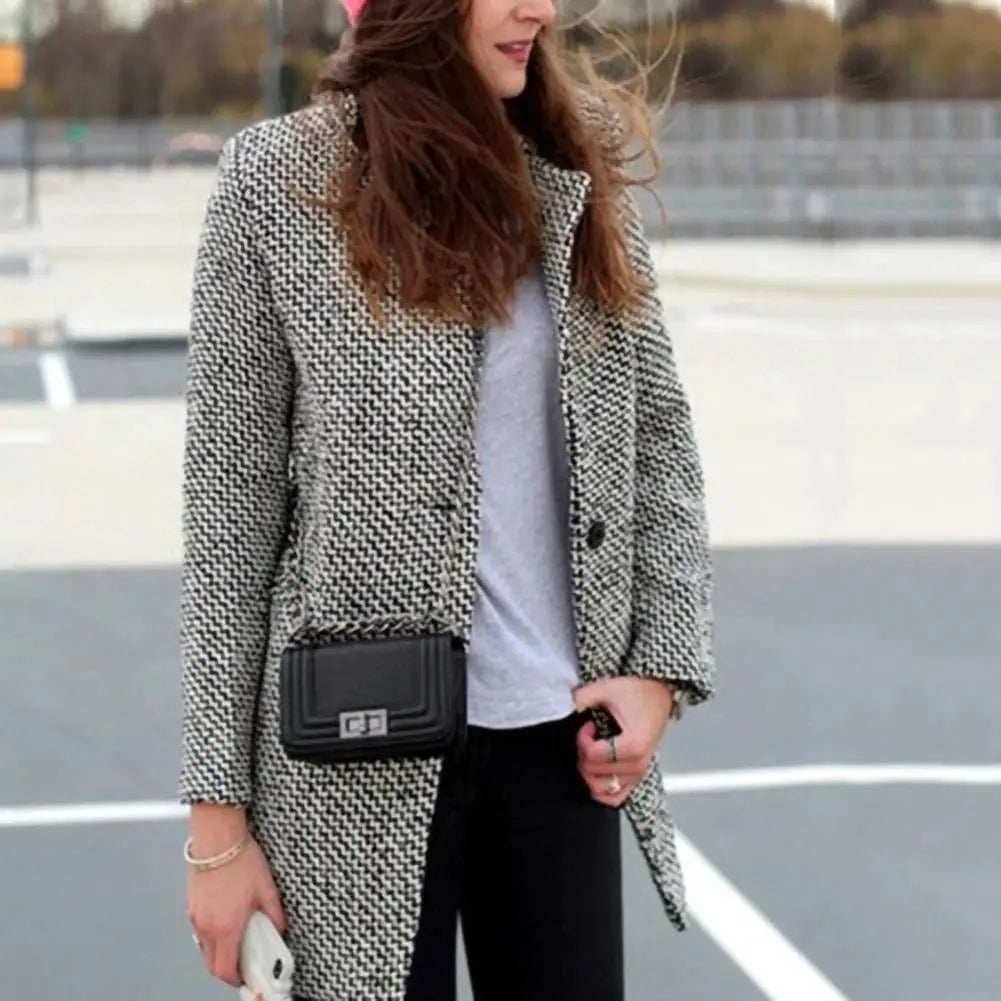 Cappotto lungo ed elegante in tweed di lana da donna - Cappotto comodo e lussuoso