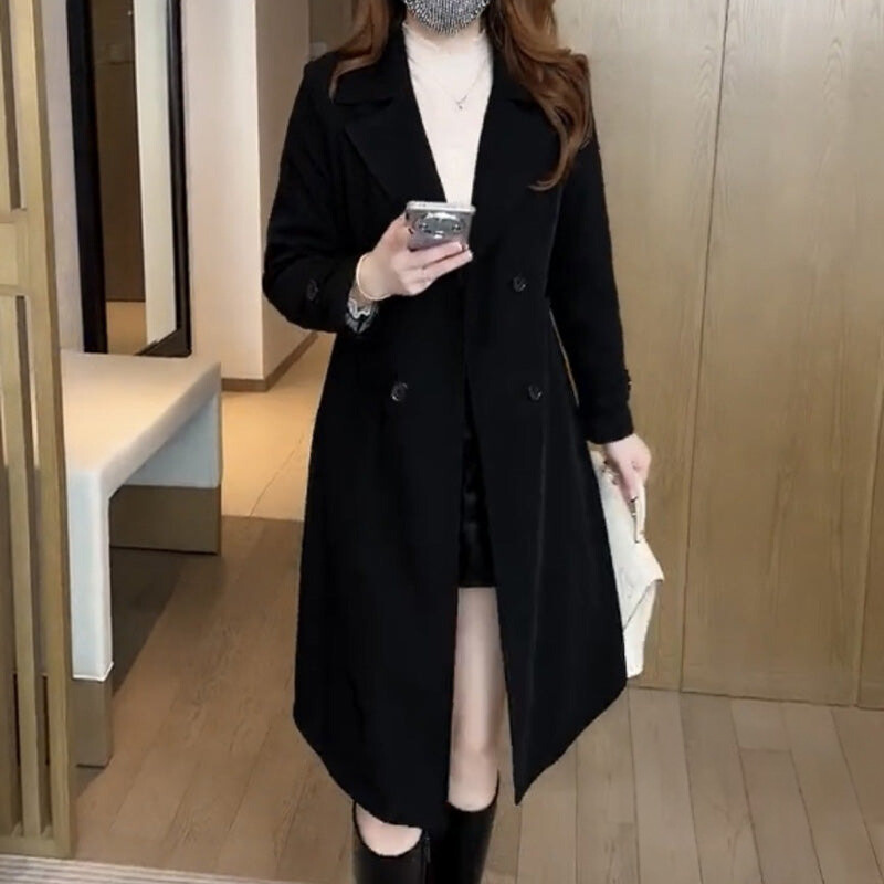 Trench lungo con revers sofisticato da donna - Cappotto caldo ed elegante