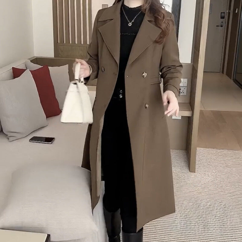 Trench lungo con revers sofisticato da donna - Cappotto caldo ed elegante