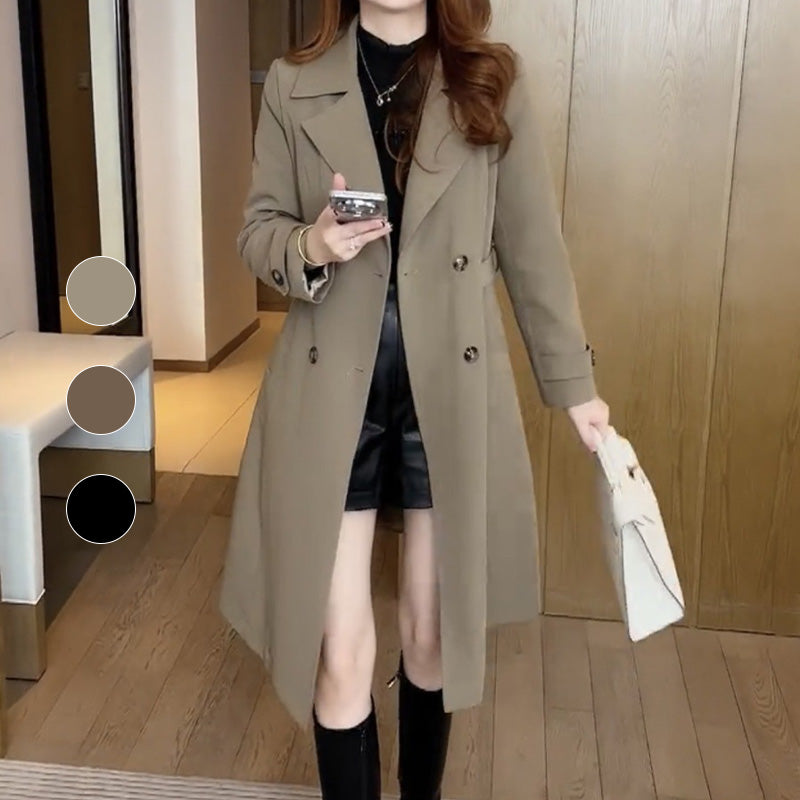 Trench lungo con revers sofisticato da donna - Cappotto caldo ed elegante