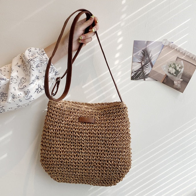 Borsa a Tracolla Estiva in Paglia Fatto a Mano Donna – Borsa Satchel Intrecciata Casual da Spiaggia