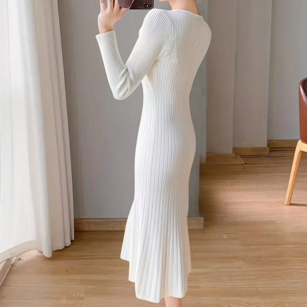 Abito midi donna sottile, elegante e lavorato a maglia