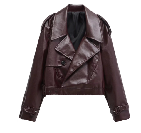 Giacca in ecopelle con cintura Premium da donna