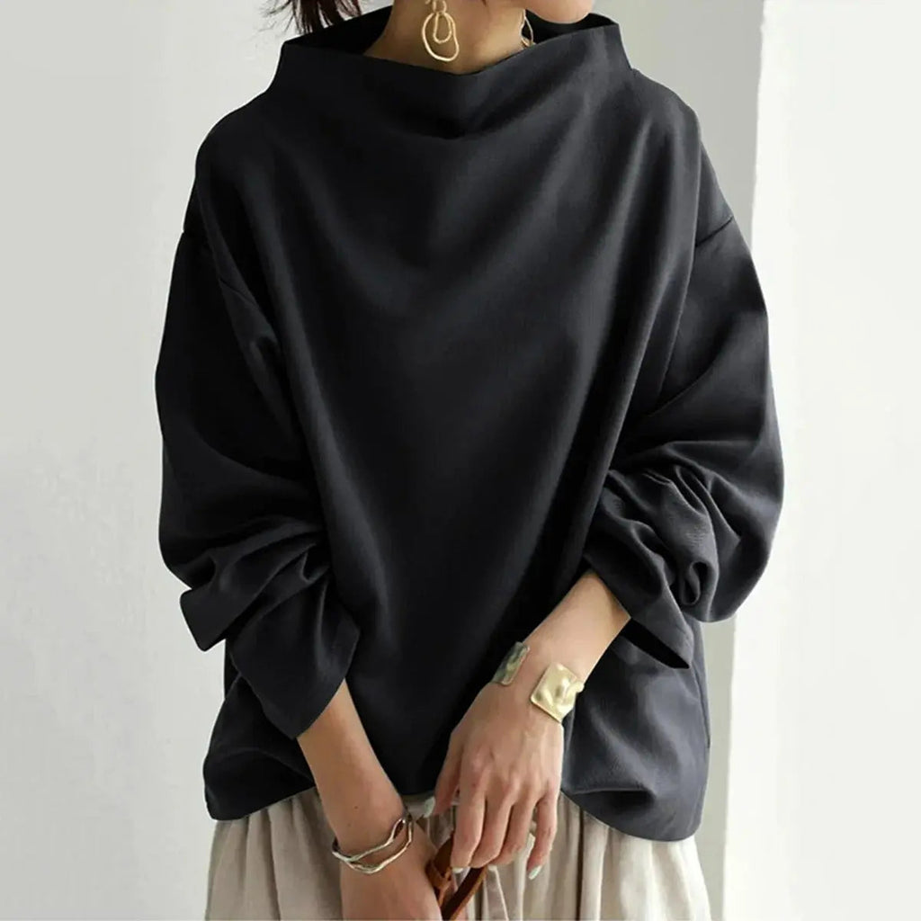 Maglione dolcevita nero chic da donna - Comodo maglione a maniche lunghe