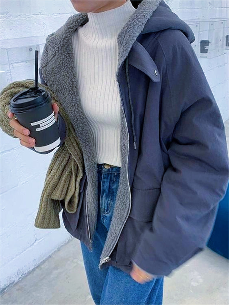 Parka elegante in pile spesso da donna - Cappotto oversize con cappuccio