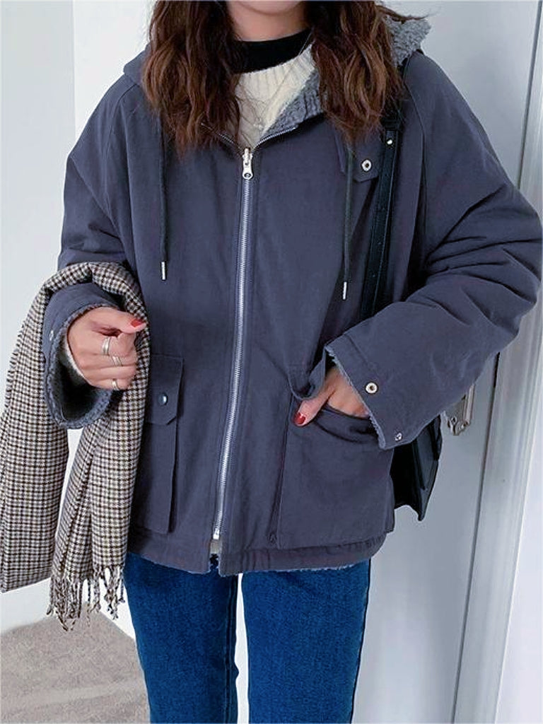 Parka elegante in pile spesso da donna - Cappotto oversize con cappuccio