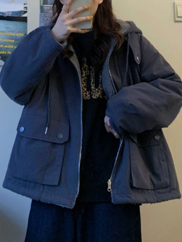 Parka elegante in pile spesso da donna - Cappotto oversize con cappuccio