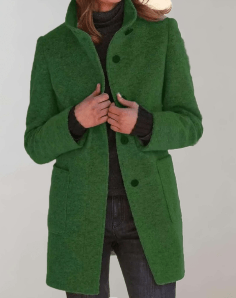 Cappotto invernale da donna - Misto lana con collo alto e tasche pratiche