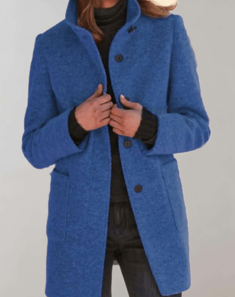 Cappotto invernale da donna - Misto lana con collo alto e tasche pratiche